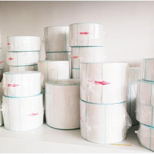 Wholesale Direct print thermal paper label water/oil/scratch resistant blank white barcode sticker in roll
