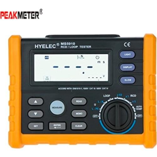 PEAKMETER MS5910 Digital RCD Loop Resistance 5~2000 ohm Tester Multimeter Trip-out Current/Time Detector With USB Interface