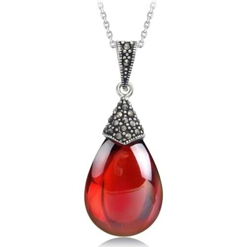 15*18mm Natural semi-precious stones 925 Sterling Silver Genuine Garnet Pendant red Necklace Fashion Women jewelry retro ladies