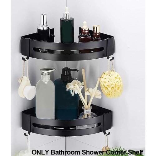Bathroom Shelf Towel Shower Storage Rack Black Shampoo Drill Holder Aluminum Shelves Wall No Organizer Mounted Cor G7r6