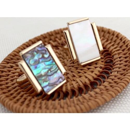 Rectangular White & Abalone Shell Rings Fashion Inner Dia 1.7cm Gold Color Brincos Pendientes Jewelry for Women