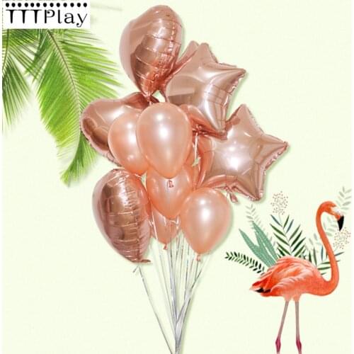 Rose Gold Heart Foil Helium Balloons Champagne Star Balloons Wedding Party Decoration Latex Balloons for Birthday Party Supplies