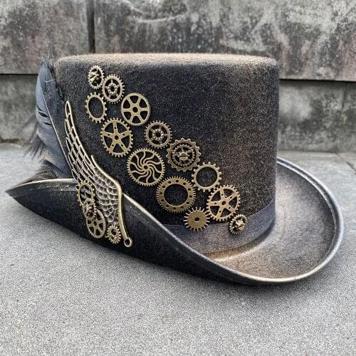 Handmade Steampunk Hat Women Men Steampunk Top Hat With Gear Glasses Stage Magic Hat Performance Hat Size 57CM
