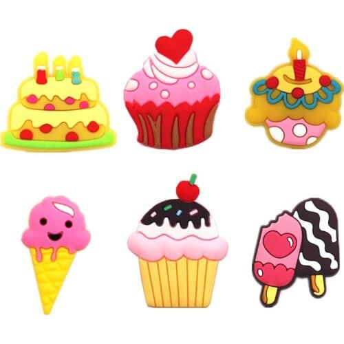 1pcs PVC Shoe Croc Charms Accessories Cherry Ice Cream Birthday Cake Shoe Decorations For Crocse Bracelet Kids Gifts ZJ07LI3