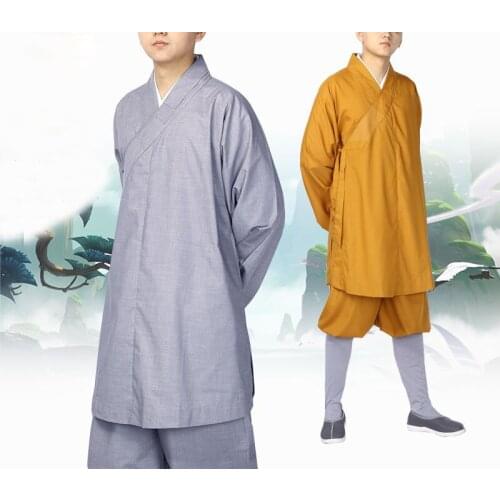 Unisex Summer&Spring buddhist shaolin monk kung fu martial arts suits zen lay clothing arhat lohan uniforms