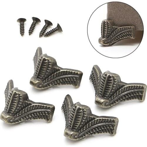 4x Vintage Jewelry Box Wooden Case Decorative Feet Leg Metal Corner Protector