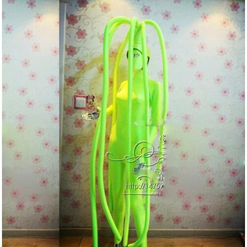 Green jumpsuit with headdress long hair stage dance performance costume men women nightclub bar outfit