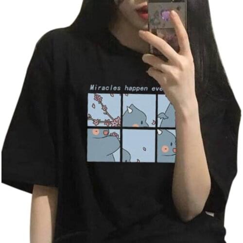 Women Cartoon T Shirt Round Collar Summer Half Loose Sleeve Print Casual Simple Wild T-Shirts