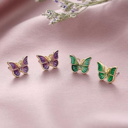 Korea Japan Blue Purple Gradient Enamel Butterfly Earrings for Women Metal Simulation Wing Drop Earrings Party Pendientes 2020