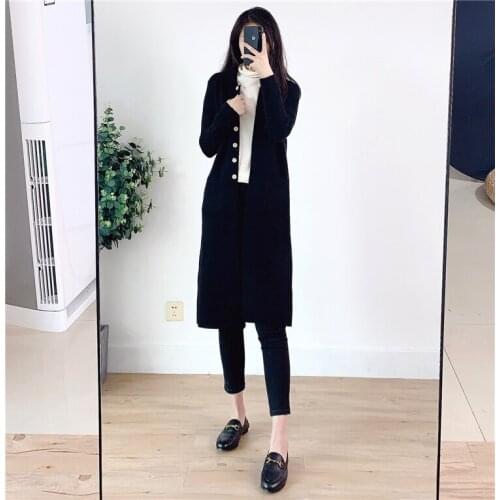 Womens Cardigan Korean Long Sweater Women Knitted Autumn Winter Cardigans Coat Female Clothes Black Dames Vesten KJ3603