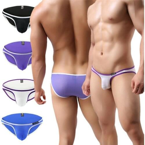Mens Briefs Low-Waist Bikini Ice Silk Sexy Men Underwear Briefs Underpants Bulge Pouch Exotic Jockstraps Panties T-back Thongs