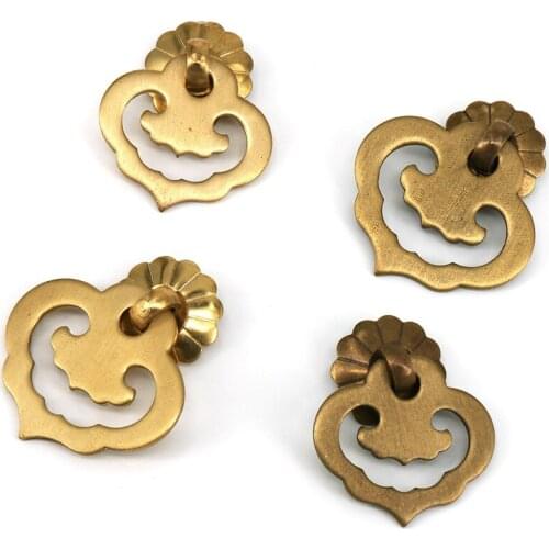 1x Heart Shape Brass Cabinet Knob Drop Ring Pull Closet Drawer Door Small Furniture Handles