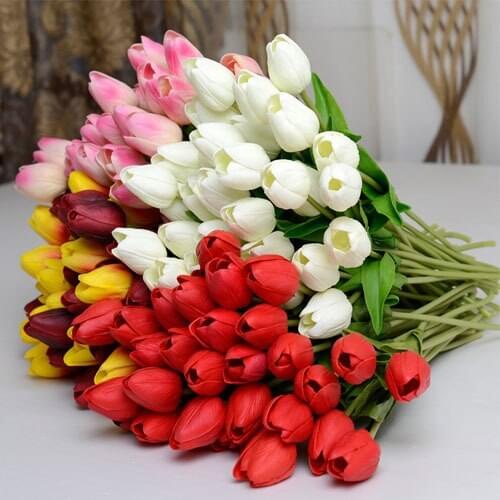 10 pcs/lot PU Tulip Artificial Flowers Romantic Lovers Party Wedding Home Decorative Flowers 8 color (no vase)