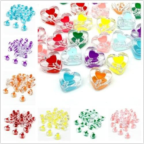 10pcs 15x17mm Color Dripping Transparent Heart-shaped Beads Necklace Bracelet Pendant Earrings Jewelry Making DIY Accessory #SBT