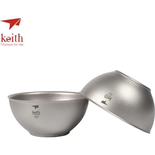 Keith Titanium 250ml Bowls Set Ultralight Camping Portable Travel Tableware Double Wall Pure Titanium Bowls 2 Pcs