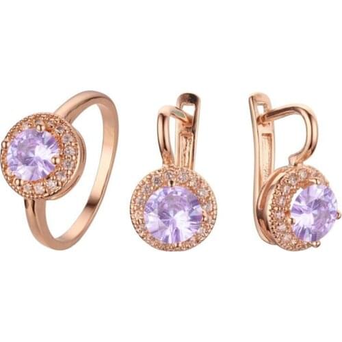 2021 Luxury Purple Stone Jewelry Sets 585 Russian Gold Color Plating Women Jewelry Girlfriend Gift