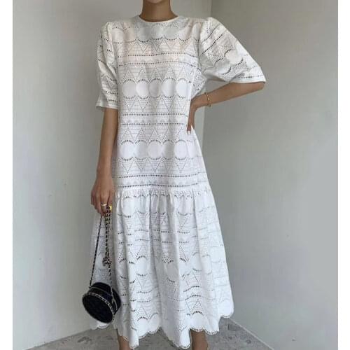 White Solid Chic Dresses Female Summer Short Sleeve O-neck Maxi Bodycon Clothing Woman Korean Elegant Dress Woman 2021