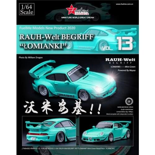 #FM64002-RWB993-13 FuelMe 1:64 RWB 993 Lomianki Mint Green Resin