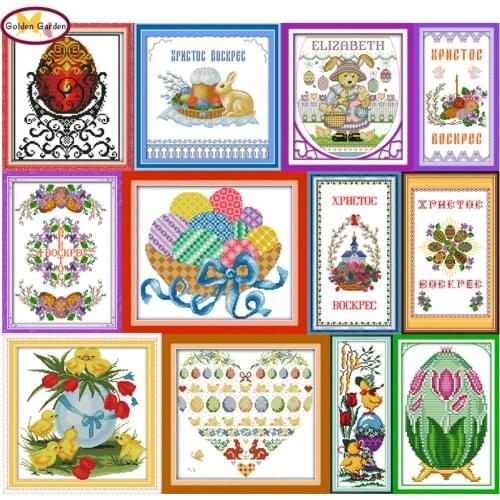 GG Easter Egg Festival Cross Stitch Set DIY Handmade Craft Needlework Embroidery Kit Joy Sunday Cross Stitch for Home Decor