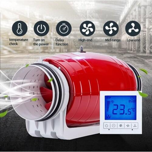 HDD-150P Circular Duct Fan Mute Exhauster Commercial Exhaust Fan LCD Delay Three-Speed Switch Mute Exhaust Ventilation Fan