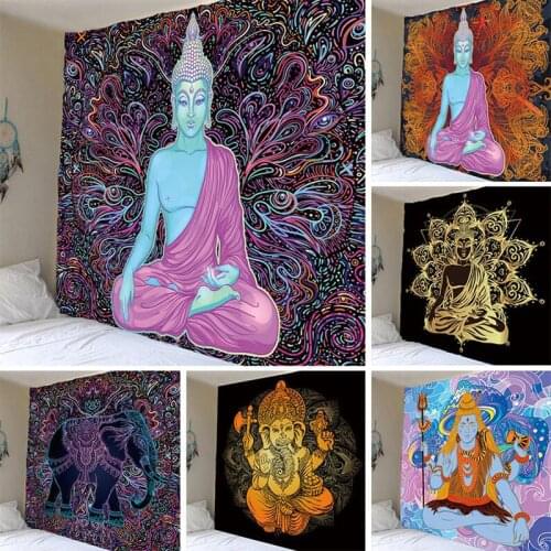 Indian Buddha Statue Mandala Tapestries Wall Cloth Psychedelic Yoga Wall Hanging Meditation 7 Chakra Tapestry Wall Hanging
