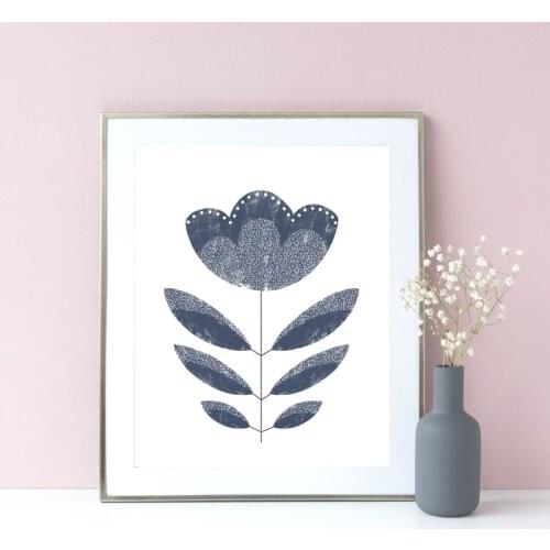 Scandinavian Style Blue Flower Plants Canvas Painting Boho Wall Art Prints Minimalist Poster Wall Pictures for Living Room Decor
