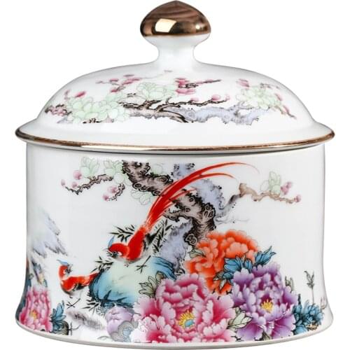 Jingdezhen ceramic powder color tea pot household loose tea snack pot with lid sealed storage pot tea jar