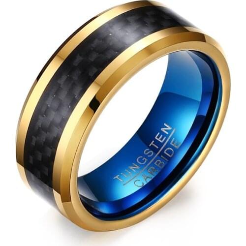 Tungsten carbide rings for men male golden blue black carbon fiber mens gents wedding band jewelry fashion finger ring 8mm