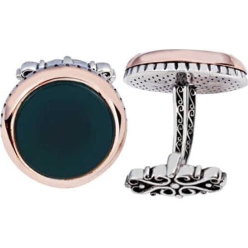 Silver Green Agate Stone Round Cufflinks