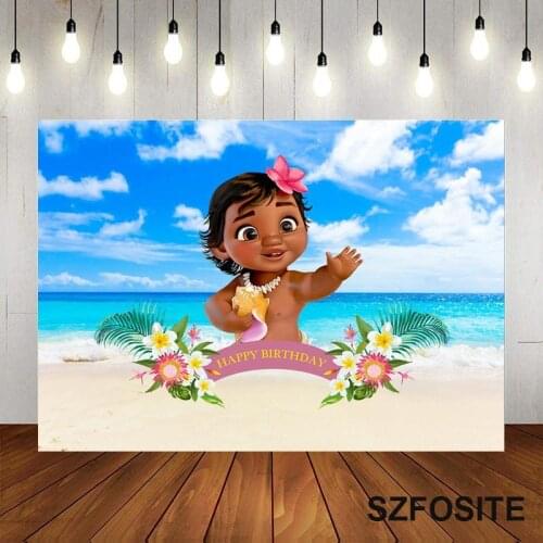 Summer Sea View Beach Girl Take Conch Backdrop Child Birthday Party Table Decoration Photography Photo Custom Vinyl Background