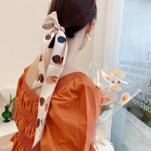 Luna&Dolphin Women Narrow Long Skinny Scarf 96x6cm Fruit People Face Chiffon Silky Tie Letter Print Bag Ribbon Headbands Choker
