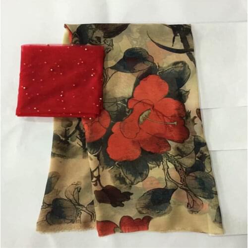 LX!High Quality 5+2 Yard African 100% Silk Chiffon Lace Fabric For Lady Dress Stretch High-class Printed Silk Fabric! F33010