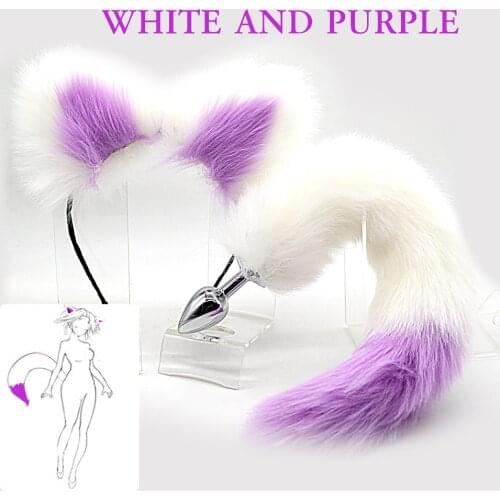 Cute Soft Cat ears Headbands with 40cm Fox Tail Bow Metal Butt Anal Plug Erotic Cosplay Accessories Adult Sex Toys for Couples