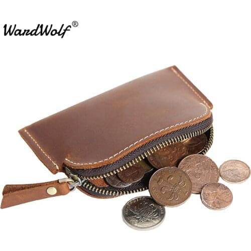 WardWolf Coin Purse Handmade Genuine Leather Mini Cute Coin Holder Original Multifunction Zipper Small Wallet Coin Bag Pocket