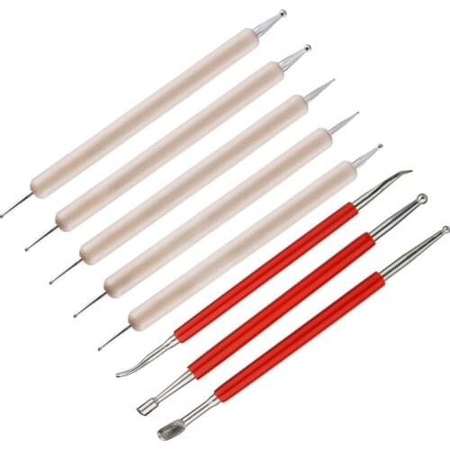 Imzay 5PCS Double Head Point Drill Pen Diy Nail Point Flower Pen And 3PCS Leather Craft Spoon For Carving Leather Craft Tool Set