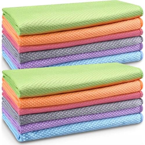 6 12pc Fish Scale Microfibre Cleaning Cloths Kitchen 30x40cm Daily Dish Towel Cloth Reusable Lint Free Super Absorbent For Dish