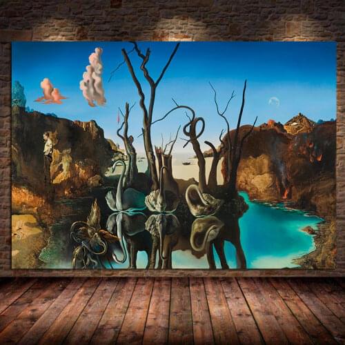 Salvador Dali Swans Reflecting Elephants Canvas Painting Abstract Poster and Print Wall Art Picture Living Room Bedroom Unframed