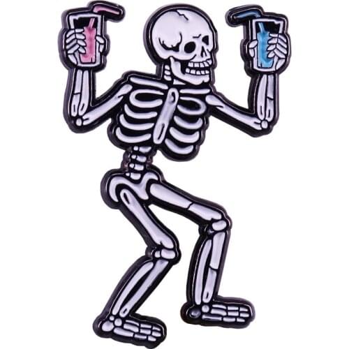 Skeleton bartender brooch cocktails creative Gothic Halloween party favor