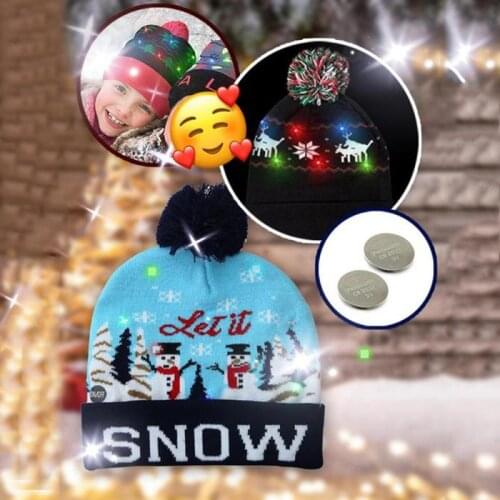 LED Light Christmas Hats Sweater Santa Beanie Knitted Light Up Knitted Winter Caps For Kids Women New Year Supplies Decorations