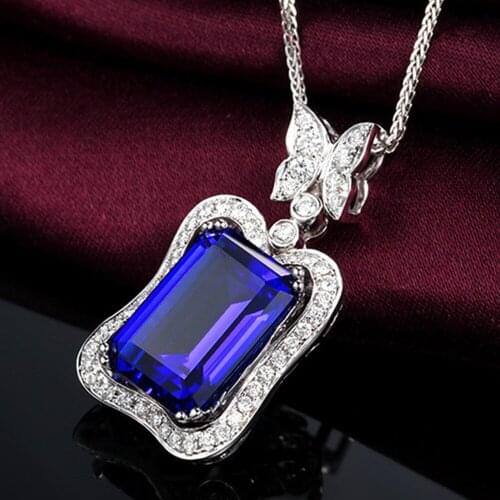 Sapphire gemstone women pendant necklace choker chain blue crystal white gold silver color zircon diamond luxury jewelry gift