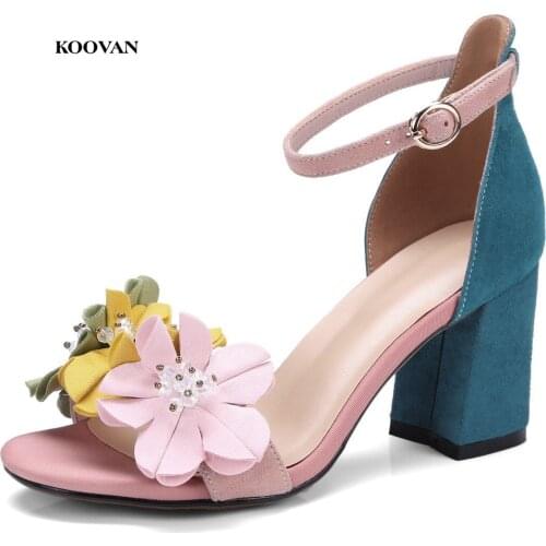 Koovan Womens Sandals 2018 New Fairy Shoes Summer Flowers Retro Girls Sandals Thick Heels Rhinestone Girl Bohemia Shoes