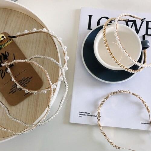 Elegant Full Pearls Thin Headbands Head Hoop Shiny Rhinestone Wave Hair Hoop Wome Ladies Diamond Headwrap For Hair Accessories