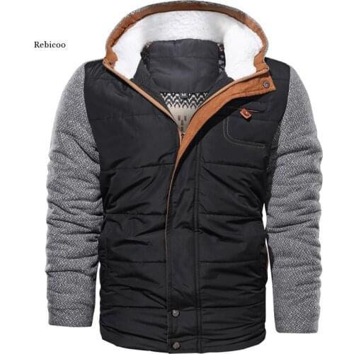 Winter Jacket Men Casual Warm Parkas Thick Fleece Cotton Hooded Fur Coats Patchwork Male Cotton-Padded Jacket Euro Size Overcoat
