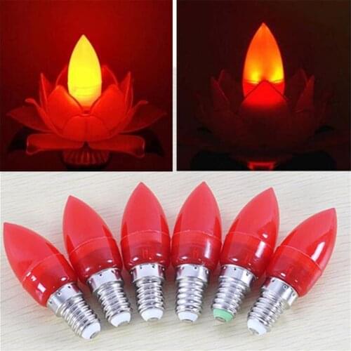 0.5W E14 E12 LED Red Lotus Filament Candle Light Bulb Buddhist Supplies