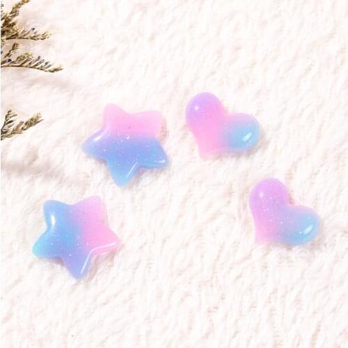 20pcs Cute FlatBack Resin Cabochons Gradient glitter scrapbooking Heart and star Crafts for Jewelry DIY Decoration