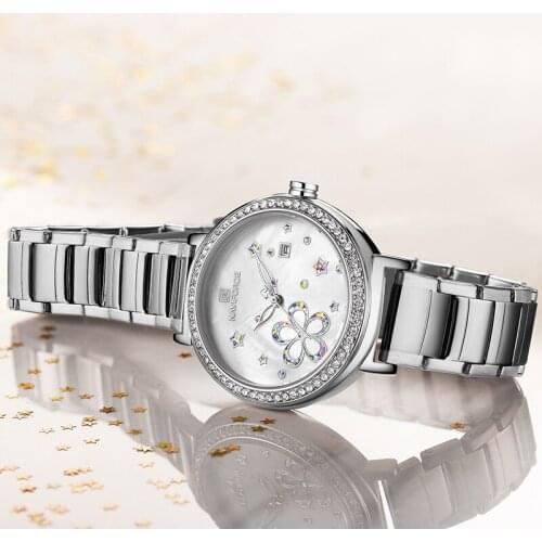 2021Brand NAVIFORCE Luxury Flower Crystal Women Watch Steel Strap Ladies Wrist Watches Bracelet Girl Clock Date Relogio Feminino