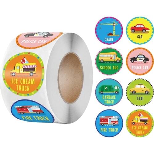 50-500pcs Cartoon Car Stickers 1 Inch Reward Sticker For Teacher Encouragement Children Face Label Stickers For Reward Kids