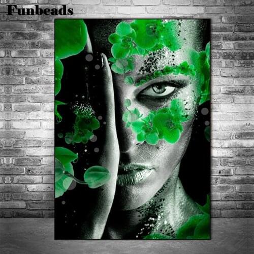 5d photo Round Diamond Painting Super MakeUp Girl Drill Square Mosaic Home Decor Handmade Embroidery green orchid flower FF340