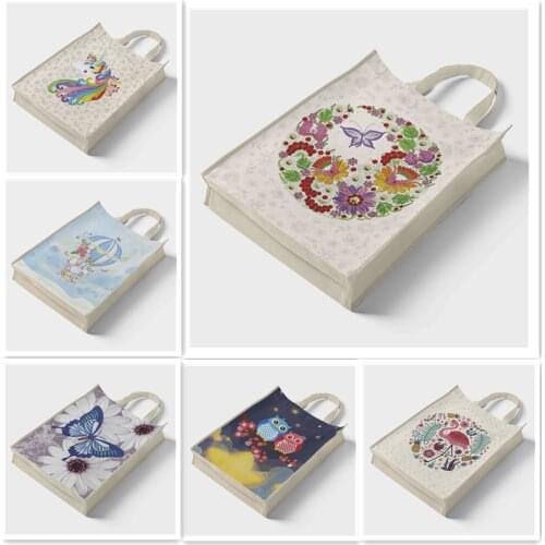5D DIY Diamond Painting Cotton Canvas Tote Bag with Diamonds Reusable Grocery Bag Durable Bag Rhinestone Diamond Art Tote Bag