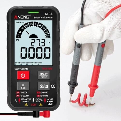 619A Digital Multimeter Currents Voltage Meter Testers RMS 6000 Counts LCD Large Display Screen Analog Bar Multimeter NCV Meter